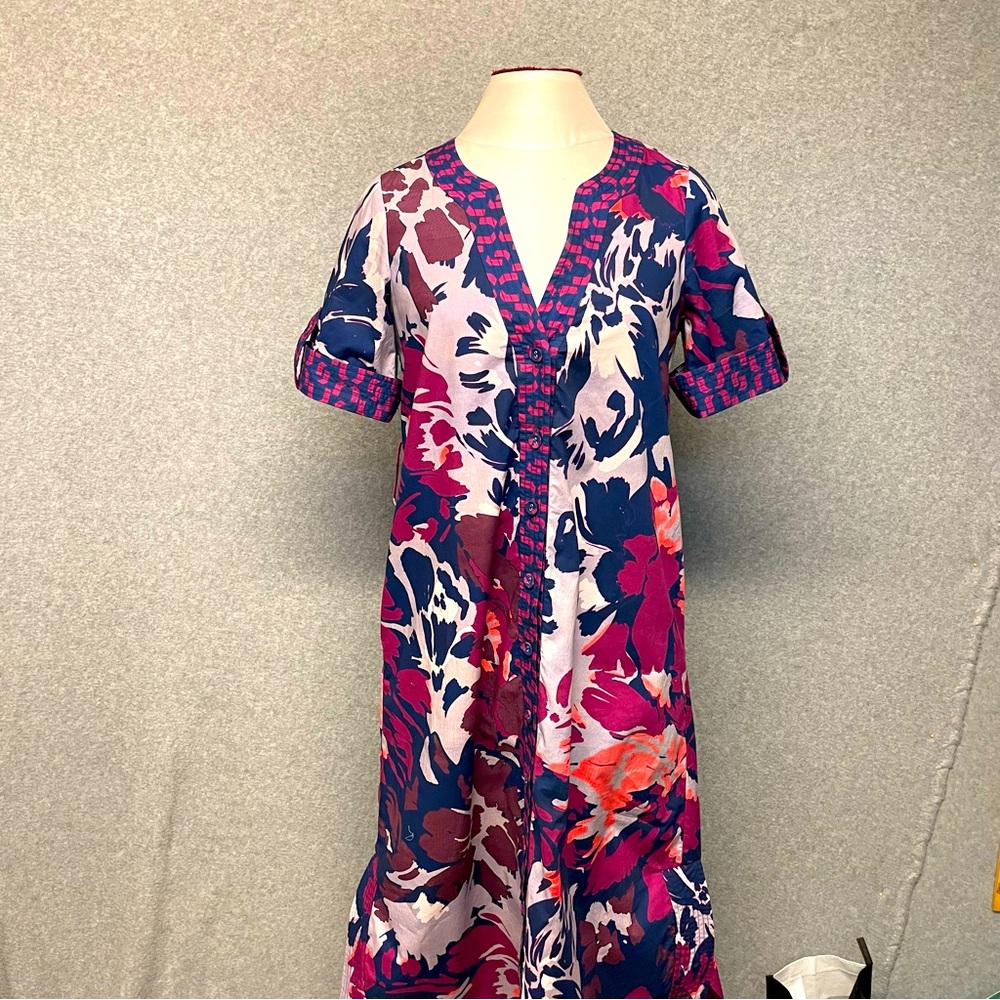 Gilner Farrar Helena Dress Marbella Print Size XS Roomy Maxi Pockets Buttons